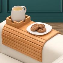 Bandeja porta-copos de sofá de bambu para bebidas e lanches Bandeja porta-copos de sofá de bambu para bebidas e lanches