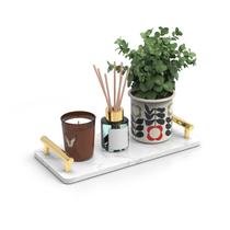 Bandeja porta-toalhas de hóspedes XZHXFX Laje de mármore com alças douradas