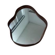 Bandeja Prateleira Expositor Adnet Formato Orgânico Em Espelho Com Borda De Couro + Pés Reguláveis