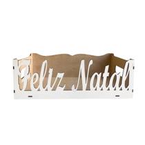 Bandeja presente cestinha feliz natal de mdf branca com alça lembrancinha decorativa
