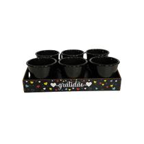 Bandeja Preta Decorada MDF C/ Xícaras Acrílica 75ml