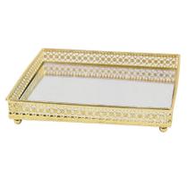 Bandeja Quadrada Dourada Espelhada Decoração 3X17X17Cm