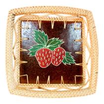 Bandeja quadrada morango rattan e ceramica artesanal