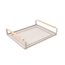 Bandeja rack com alça revestida de madeira 33,8cm x 23,7cm