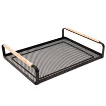 Bandeja rack com alça revestida de madeira 40cm x 30,7cm