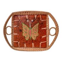 Bandeja rattan e ceramica borboleta pintada a mao mod2