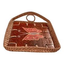 Bandeja rattan e ceramica borboleta pintada a mao mod3