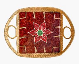 Bandeja rattan e ceramica floral pintada a mao - indonesia 8 Bandeja rattan e ceramica floral pintada a mao - indonesia 8