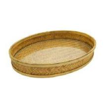 Bandeja Rattan Maior Fino Acabamento Oval c Vidro