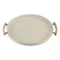 Bandeja Redonda Bege com Alças em Bambu Serve e Decora Ou