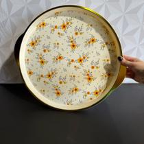 Bandeja redonda de plástico decorada com flores multiuso alimentos cantinho do café bandeija