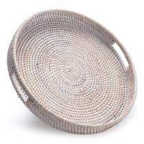 Bandeja redonda de vime YANGQIHOME Mesa de café decorativa 35cm Bandeja redonda de vime YANGQIHOME Mesa de café decorativa 35cm