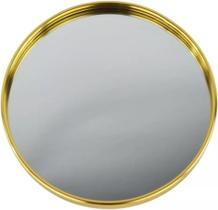 Bandeja Redonda Decorativa Dourada Com Espelho