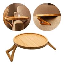 Bandeja Redonda Dobrável Para Braço De Sofá Lyor 25Cm Bambu