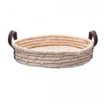 Bandeja Redonda Em Fibra Natural Braid Com Alça Em Couro 36cm Lyor Bandeja Redonda Em Fibra Natural Braid Com Alça Em Couro 36cm Lyor