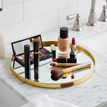 Bandeja Redonda Espelhada Dourada para Decoração Quarto Lavabo 20cm Alira Home