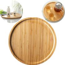 Bandeja Redonda Madeira Bambu Café Churrasco Decoração 25cm