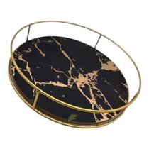 Bandeja Redonda Marmorizada Preta Mdf Metal Dourado Lavabo Bandeja Redonda Marmorizada Preta Mdf Metal Dourado Lavabo