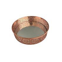 Bandeja Redonda Metal Rose Gold Espelhada 17,5x5cm.