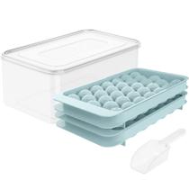 Bandeja redonda para cubos de gelo com tampa e compartimento, molde de máquina de bolas de gelo para freezer com recipiente, mini bandeja circular par