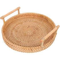 Bandeja Redonda Tejida de Rattan Kichvoe para Almacenamiento y Decoración Bandeja Redonda Tejida de Rattan Kichvoe para Almacenamiento y Decoración