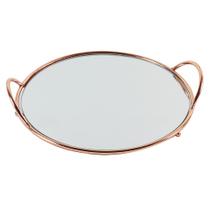 Bandeja redondo de espelho com alça prata dourada ou rosê