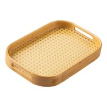 Bandeja Retangular 40 Cm De Bambu Palha Com Alça Decoração