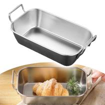 Bandeja Retangular Aço Inox com Alça Mini Petisqueira