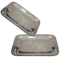 Bandeja Retangular Aço Inox Rasa Servir Café Chá 30cm