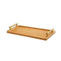 Bandeja Retangular c/ Alça Dourada Ideal Para Servir Petiscos, Café da Manhã Lanches Em Bambu Perfeito para Decoração e