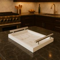 Bandeja Retangular Café da Manhã com Alça Inox 25x46cm Branco/Marmorizado Bandeja Retangular Café da Manhã com Alça Inox 25x46cm Branco/Marmorizado