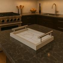 Bandeja Retangular Café da Manhã com Alça Inox 25x46cm Champanhe/Marmorizado