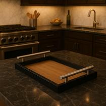 Bandeja Retangular Café da Manhã com Alça Inox 25x46cm Preto/Imbuia Bandeja Retangular Café da Manhã com Alça Inox 25x46cm Preto/Imbuia