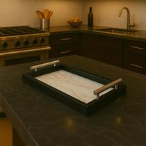 Bandeja Retangular Café da Manhã com Alça Inox 25x46cm Preto/Marmorizado