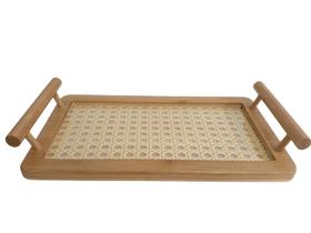 Bandeja Retangular com Alça 28x16x4,5cm Fundo Trançado