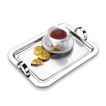 Bandeja Retangular Com Alça 34,5cm Aço Inox Servir Café Chá Bandeja Retangular Com Alça 34,5cm Aço Inox Servir Café Chá