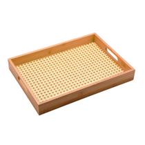 Bandeja Retangular com Bambu com Palha - 39cm