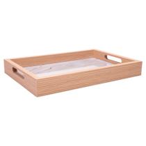 Bandeja Retangular com Efeito Mármore 21,5cm x 31,5cm x 4cm Branca MDF - Wolff