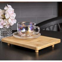 Bandeja Retangular com Pé Nature Bambu 20cm Lyor C39