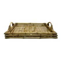 Bandeja Retangular Com Vidro Bambu 44x34x5cm