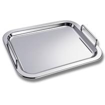 Bandeja Retangular De Aço Inox Com Alça 33x23,5cm Para Servir Uny Home Bandeja Retangular De Aço Inox Com Alça 33x23,5cm Para Servir Uny Home