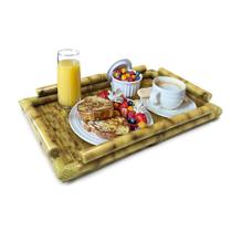 Bandeja Retangular de Bambu Natural com Alça para Servir ou Decorar 33x55cm Cesto Decorativo Café da Manhã