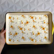 Bandeja retangular de flor decorada grande com dourada multiuso cozinha cantinho do café