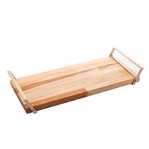 Bandeja retangular de madeira com aço inox Teca champanhe 41x17x6cm