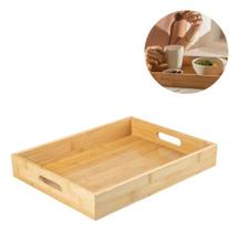 Bandeja Retangular De Madeira E Bambu Com Alça Para Servir