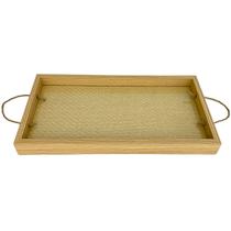 Bandeja Retangular de MDF Fundo Palha, Alças e Acrílico 42cm Bandeja Retangular de MDF Fundo Palha, Alças e Acrílico 42cm