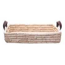 Bandeja Retangular Decorativa de Fibra Natural e Alça em Couro Braid - Lyor