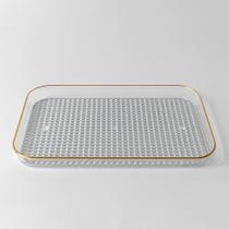 Bandeja Retangular Decorativa Multiuso com Borda Dourada