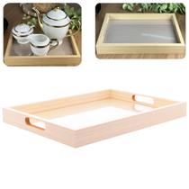 Bandeja Retangular Decorativa p/ Café Bebidas 40x30x4cm Mdf Fundo Tressê Lyor Bandeja Retangular Decorativa p/ Café Bebidas 40x30x4cm Mdf Fundo Tressê Lyor
