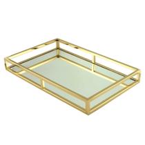 Bandeja Retangular Dourada Aço Inox Fundo Espelho Cantinho do Café Wolff